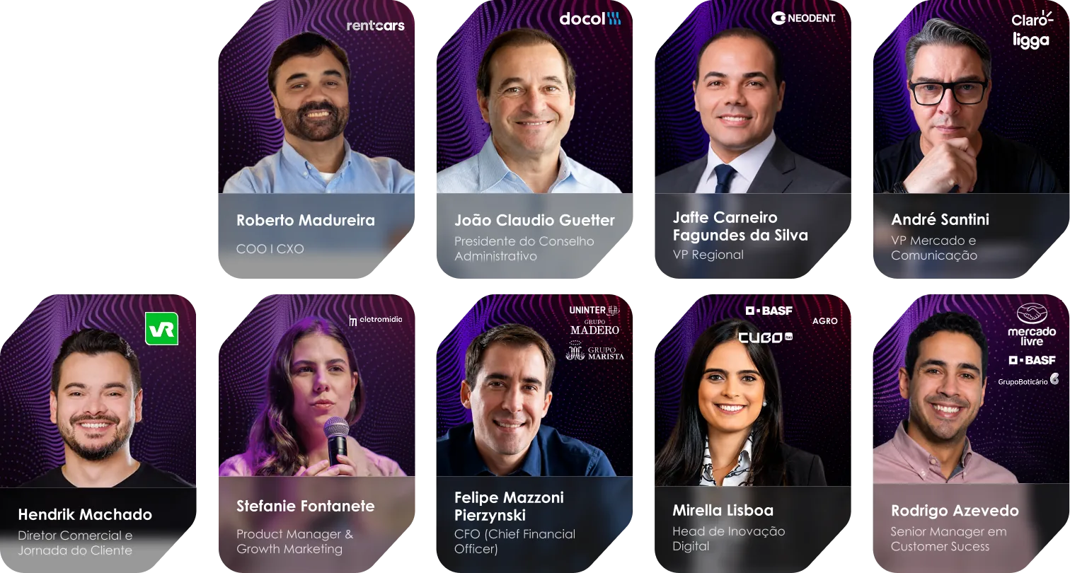 Cards de mentores da rede HOTMILK Mentoring, com nome, cargo e empresa de cada executivo